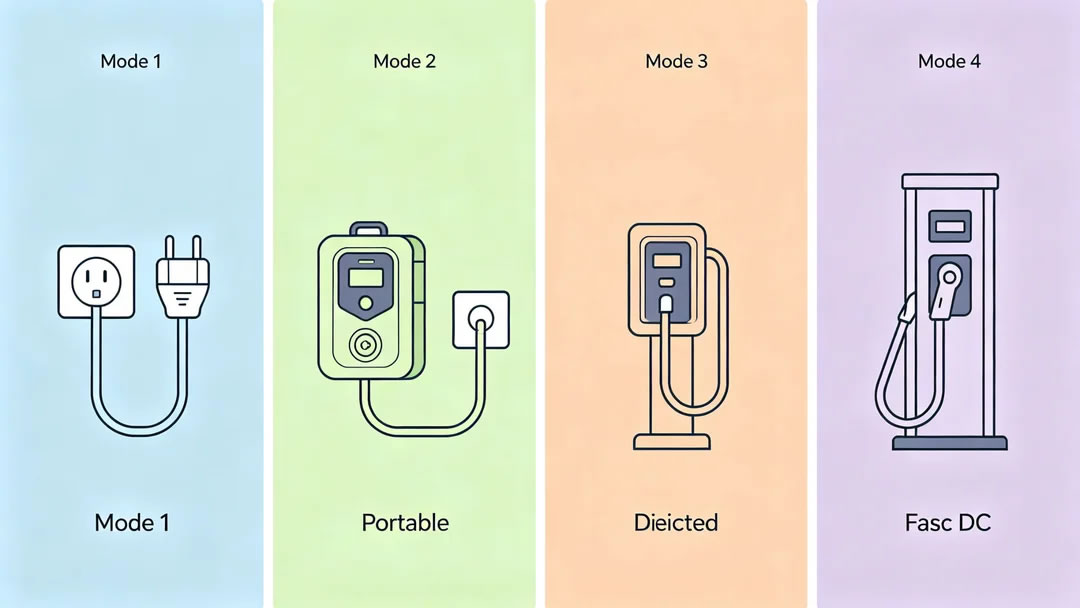 Modos de carga de vehículos eléctricos explicados: Modo 1, Modo 2, Modo 3 y Modo 4